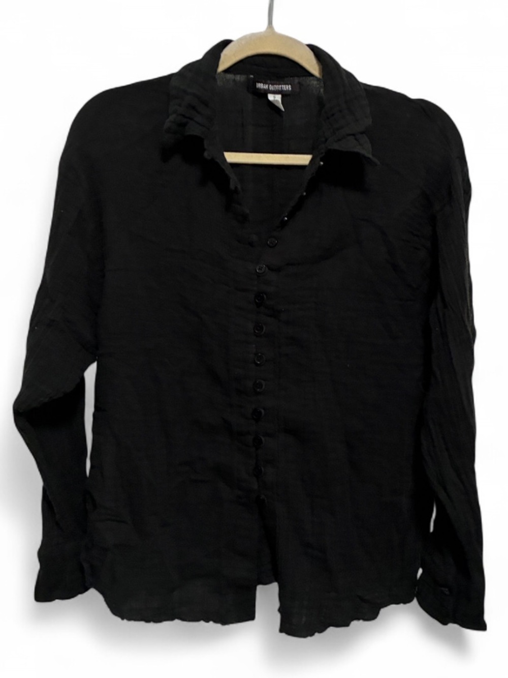 Urban Outfitters Gauzy Oversized Black Long-Sleeve Button-Down Shirt